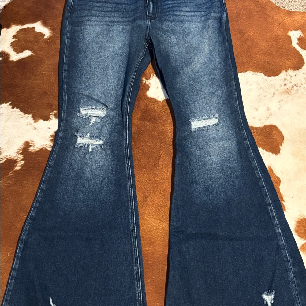 KanCan Dark Blue Distressed Flare Jeans